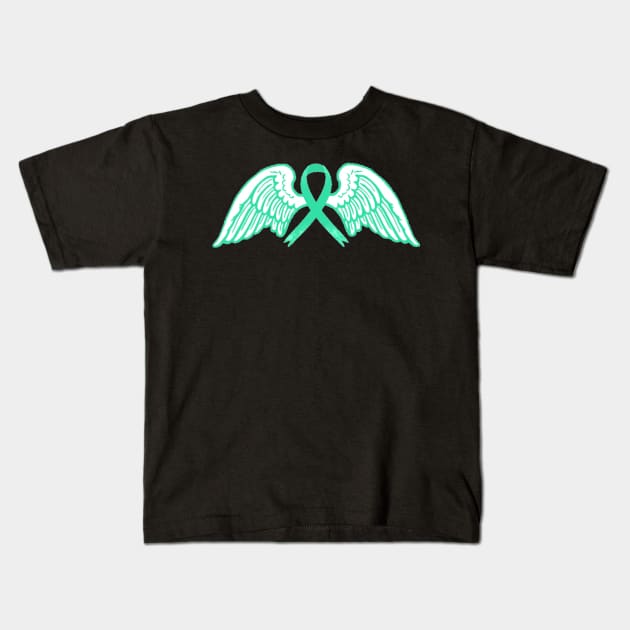 Teal Awareness Ribbon with Angel Wings Kids T-Shirt by CaitlynConnor